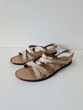J Crew Makenzie Sandals Nude Either Silver Trim Detail Sz 10